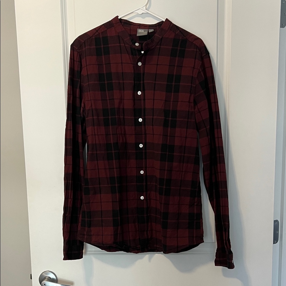 ASOS Men’s Burgundy and Black Checkered Shirt